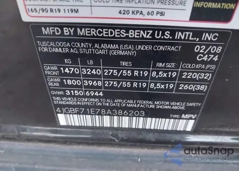 2008 Mercedes-Benz Gl 450 4Matic from USA, damaged, VIN 4JGBF71E78A386203